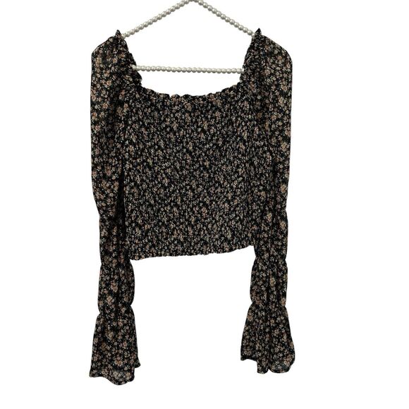 Womens Dark Ditsy Floral Dark Fairy Whimsigoth Top Size 1X Sheer Long Sleeve NWT - Picture 2 of 13